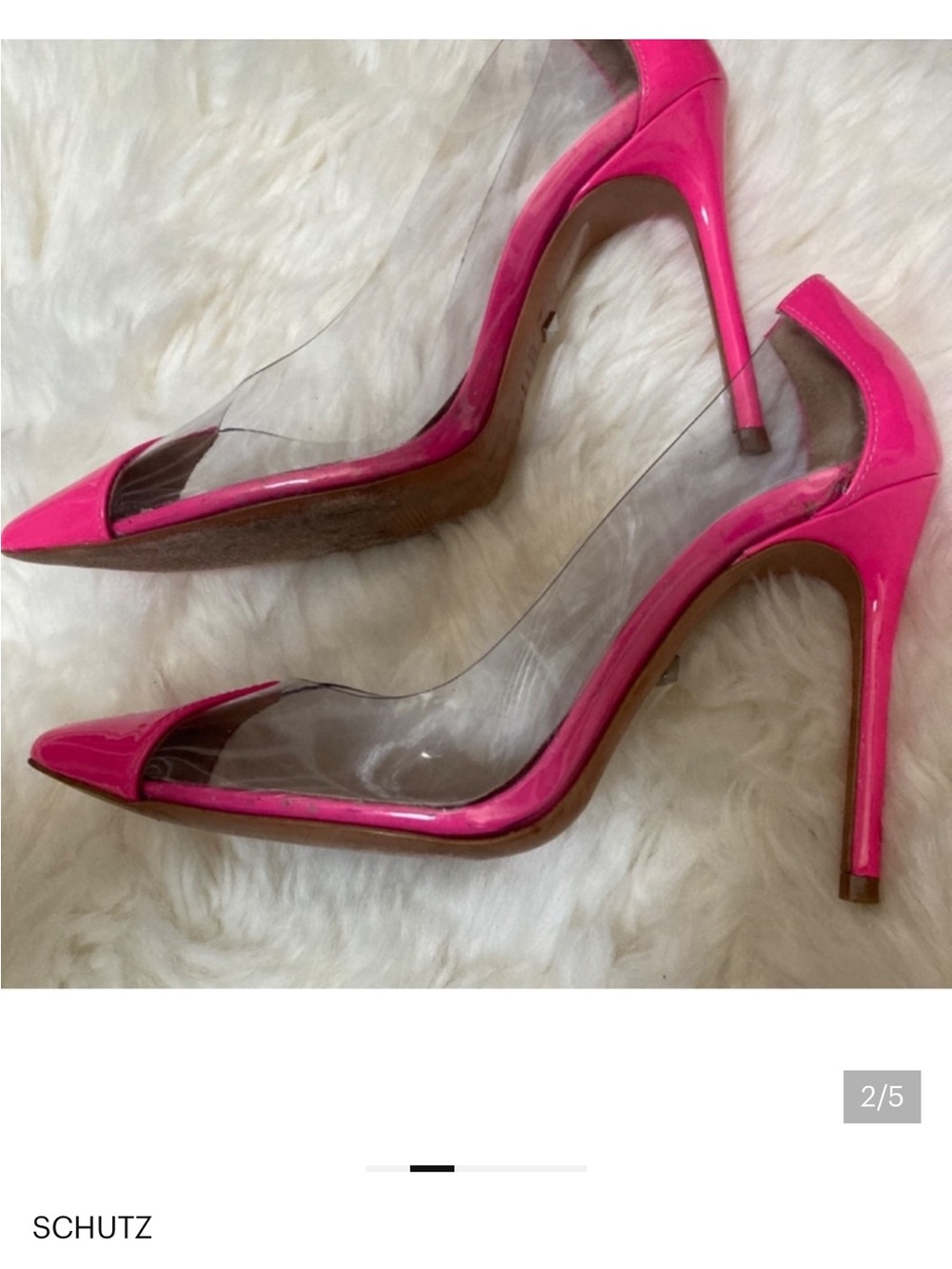 SCHUTZ Hot Pink Clear Panel Pointed Toe Pumps - Picture 2 of 5